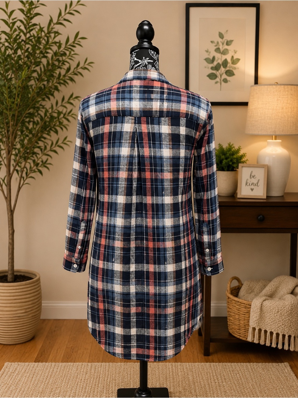 Velvet by Graham & Spencer Navy, Red & White Plaid Long-Sleeve Tunic Dress - Picture 2 of 5